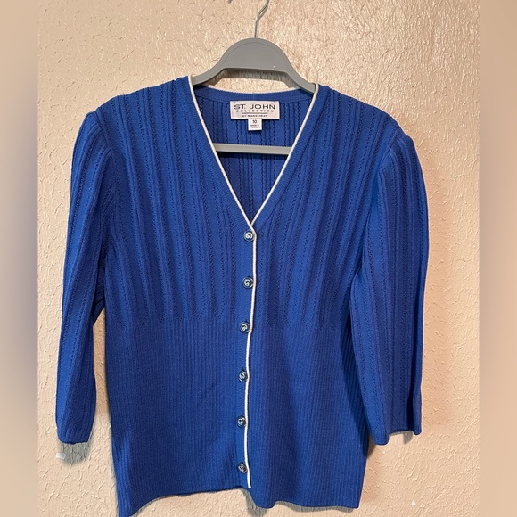 St. John Collection Blue Cardigan Sweater Size 10‎ 
Santana Knit - Picture 1 of 5